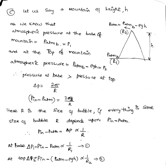 let us we know that Paton = Patong-egh (R2) pressure at base > pressure at top say mountain of height, h atmospheric pressure