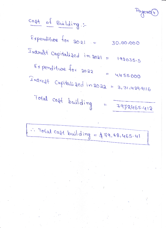 Page No cost of Building. :- Expenditure for 2021: 30,00,000 Interest Capitalized in 2001 = 192035.5 Expenditure for 2022 Int