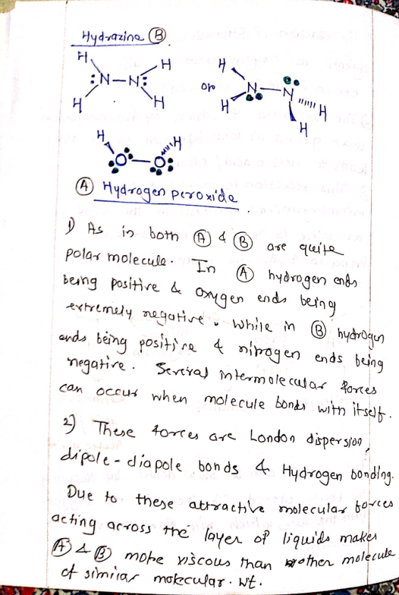 Hydrazine ( L EH TEH dobili :NN: Or H 4 Hydrogen peroxide 1 As in both ® ¢ ® are quite polar molecule. In ③ hydrogen ends bei