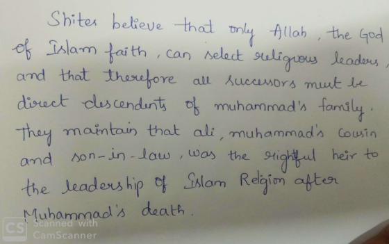 Shites believe that only Allah, the God of Islam faith can select religious leaders, and that therefore all successors must b