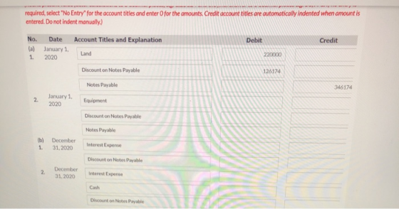 required, select No Entry for the account titles and enter O for the amounts. Credit account titles are automatically inden