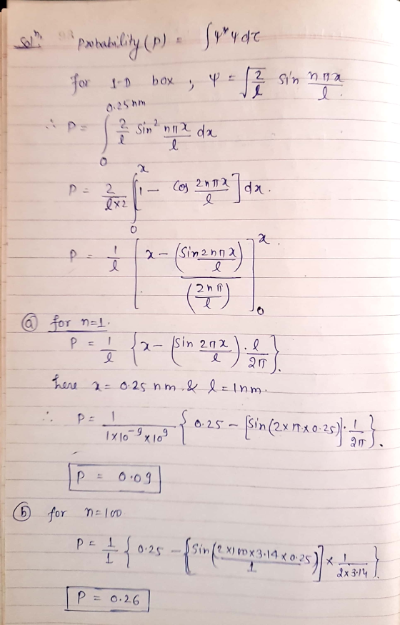 Syr y de Protability (p) for 1-0 box pa 11 2 sin nga I. 0:25 ? sin²nua da l x P = 2 ex2 Cos 2nna l majdn a D Sinanna l l 2 -