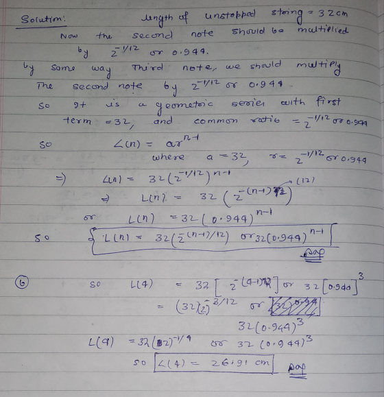 21/12 is by 2/12 or geometric Solution! length of unstopped string = 32cm Now the second multiplied should be note by 0.944.