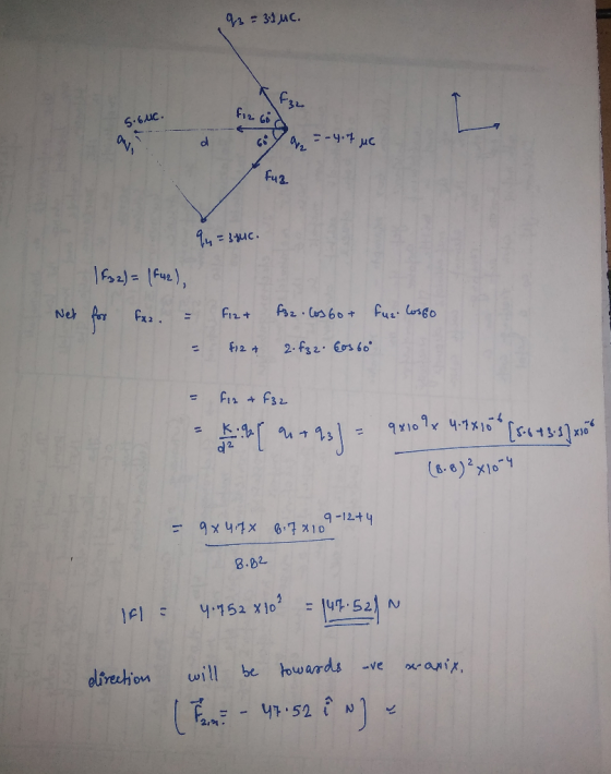 93 31 uc. CDC 5.6uc. = -4.7 uc Fu. qu = 34UC. F32) = (fur), for fxz. = Fiz + - F12 * Net faz. los 60+ fur- losgo 2.63 2 603 6