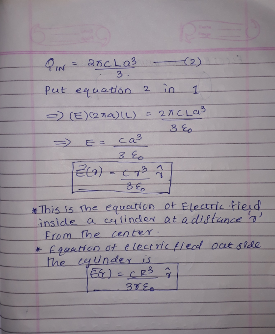 QIN = 20cLa² (2) 3. Put equation 2 in 1 =) (E)2na)ll) 2 Acha3 3 € ca3 3 Co 2(o) & Ep3 r 36 * This is the equation of Electric