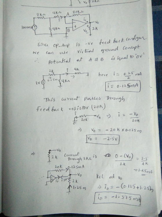 Vo looon ◆ -Ve since es Equal to、OV, Potential at AaB Ltk 2 2. kn 0-12 5mA a c = 2-S えk 2. k Lok 、O,125mA kel at vo 2.5 o.12
