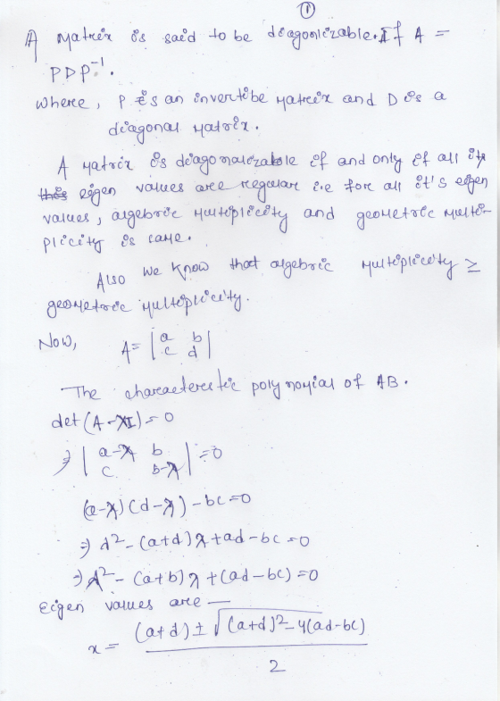 0 = patrex is said to be deegoalezebleoff A Popi. wheree, P. &s an invertibe ya treex and Dos a diagonal Matoen A matror &s