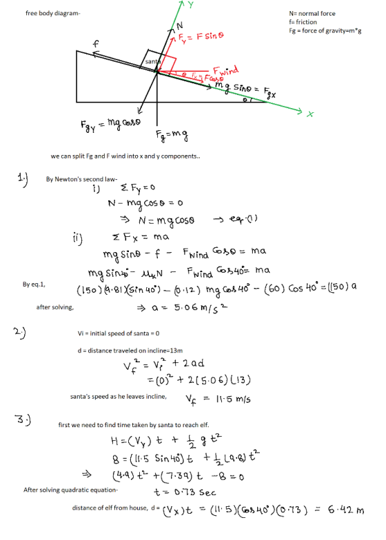 Y free body diagram- N= normal force f friction Fg force of gravity=m*g Sine sant Fwind Fah we can split Fg and F wind into x