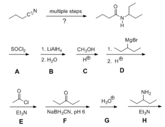 میمہ multiple steps کل . Z-I MgBr SOC12 1. LiAIHA CH3OH لما .1 2. H20 هر هر 2 NH2 هHo EtaN NaBH9CN, pH6 EtzN