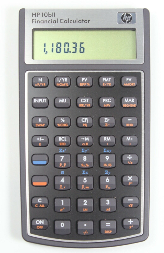 HP 1Obll Financial Calculator 1,180.36 (PV I/YR NOM% PMT P/YR FV AMORT XP/YR EFF% INPUT MU CST IRR/YR PRC MAR BEG/END NPV 이 C