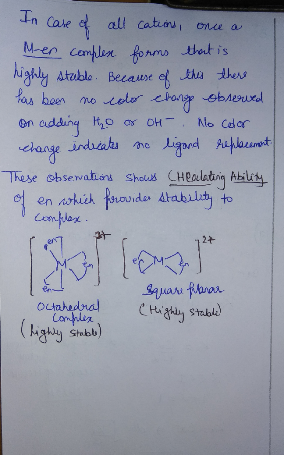 In case of all cations, once a Men complex forms that is highly stable. Because of this there has been no color change observ