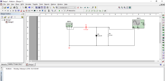 Designi-Multisim-Design11 Eh File Edit yiew Place MCU Simulate Transfer lools Reports Options yindow Help Design Toolbox xsci