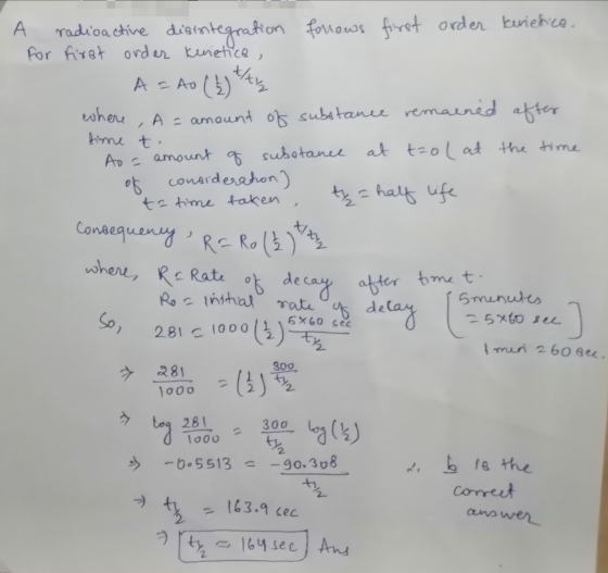 А x/xyu time to Ao a amount radioactive disintegration forrows first order kriesica, For first order Kenetice, A = Ao (2) whe