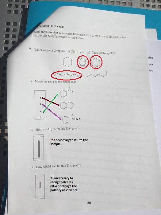 guestions (1pt each) Rank the following compounds from most polar to most non-polar amide, ether carboxylic acid, hydrocarbon