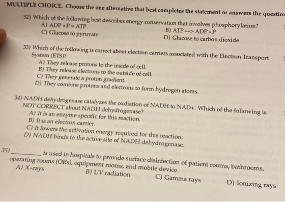 MULTIPLE CHOICE. Choose the one alternative that best completes the statement or answers the question 32) Which of the follow