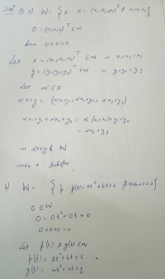 Sol 0 a) W- Sxi x = (1, 2,83) & na 0 = (0,0,0) En sine oto=0 Let x = (2,982,83) Ew x14x2 = 43 y=(4,39289) En Yi+y2 = 93 Let &
