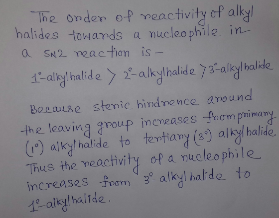 The onder of neactivity of aly balides towards a nucleophile in a SN2 neac tion is- -alkylhalide 73-allylhalide 1- alkyl hali