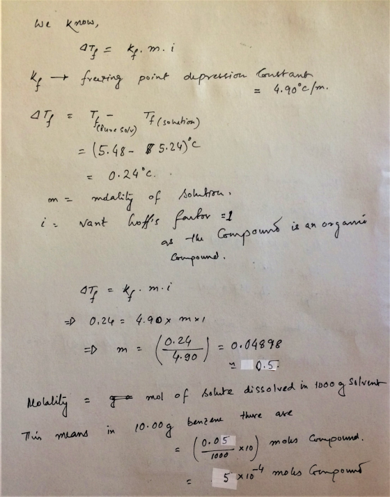 w Kups, ky aty - kr. m. i frering point depression Constant, 4.90°c (m. ε 414 Tepune solo) If (sonation) = (5.48-85.24°C 0.24