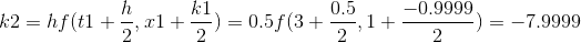 0.5 k2 = hf(t1 + 21+ ) = 0 f(3 f(3+ 1+- -0.9999 -) = -7.9999