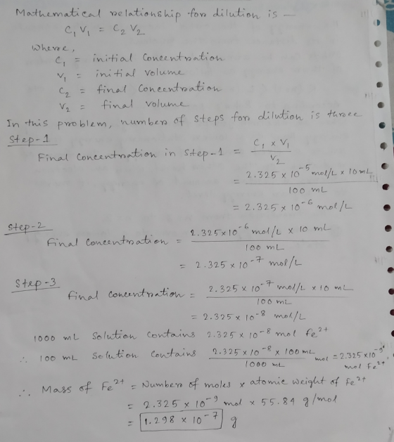 V2 Mathematical relationship for dilution is - C, V = C₂ V₂ Wherre, c = initial Concentration = initial volume C = final conc