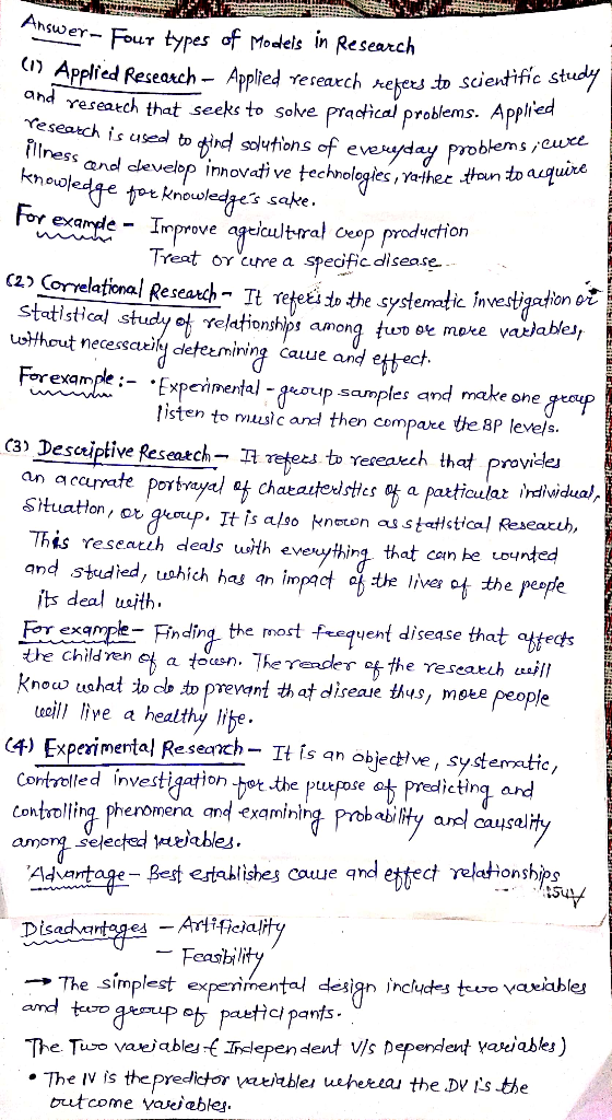 illness and deve veryday problems, cuce Answer- Four types of Models in Research Applied Research - Applied research refers