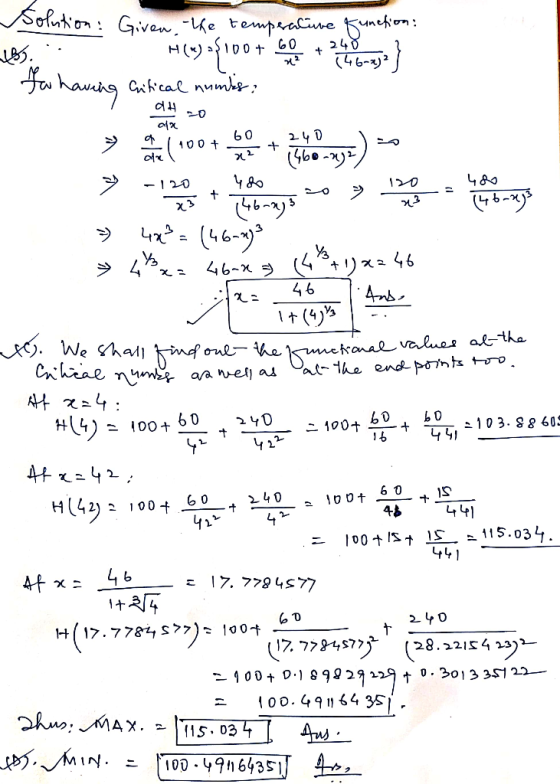 Solution : Given the temperative function: 1465 H (wyaf100+Go } for having critical numbs: 9 no g mot el mare o 46 az Goya 1