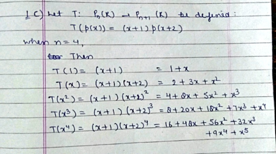 1c) het Ti P(K) a Par (K) be defined T($90) = (x+12 (x+2) when n=4 for Theo T(1) = (2+1) - 1x T(X)= (x+12 (2+2) = 2+ 3x + x2