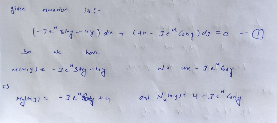 equation giver equation is: 1-30 sing & ug) du & (un- 30 Cosy) ay =o – so we have meniy) - 30 sing thy de un- 3 et long Mydni
