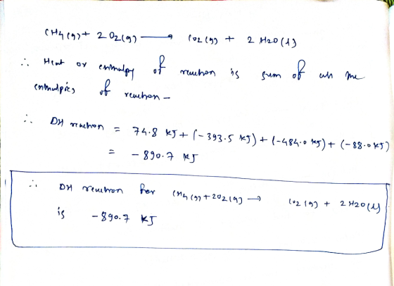 2 Hao (4) CH4 202(91 wn eiraley ruhon 01 Cnnulpis Yhon- DM hon (-484 )+ (-88) 74.8 KJ 393.5 - 890. MJ Per 2 H20() (M472021) -