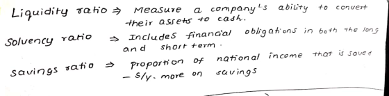 Liquidity ratio → Measure a companys ability to convert their asset to cash. Solvency Yario Includes financial obligations i