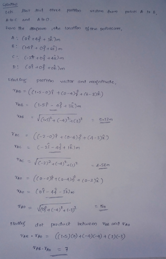 tels A to C and A to O From the degram ,the toccetfon he ports cre , Eeadiag Poitoo vectvr and mognttucte nelag dot poduct b