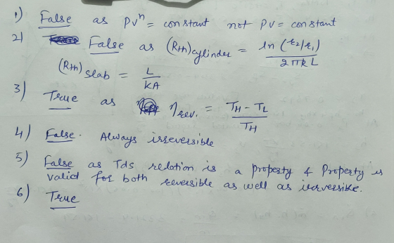 2 I TRL A 3 talse as pun- constant not pu= constant False as (Rth cylinder - en (22/6) (Rth) slab - - - - True as I dear, - T