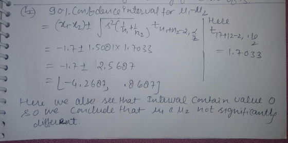 90%. Confidence interval for Mill, = (xrest 1 st the the turne 2, 179122, 18 Here Nie = 1.7033 = -1.71 1.500 IX 1.7033 = -1,7