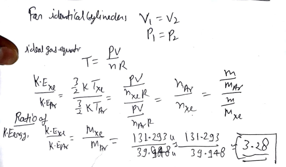 for identical sylineders V1 = V2 P= P2 sides gars quals to furton KEN ?KT I MANTRA -= nxe R . Ratio of Hans Ken R Eengy, K-Ey