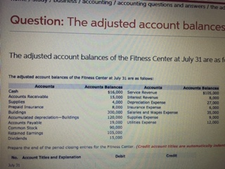 J á counting / accounting questions and answers the Question: The adjusted account balances The adjusted account balances of