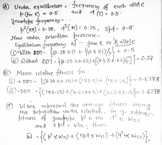 ☆ Under equilibrium frequences of each allele tp (For R) & 0.5 and d (s) = 0.5. genotype frequency.. $2(RR) = 04 205, 04(95)