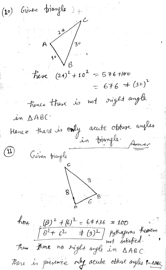 (10) Güven triangle ) 24 А 30 10 B 2 hese (24)? + 102 = 576 +100 = 676 + (30) hence there is not right angle in DABC Hence t