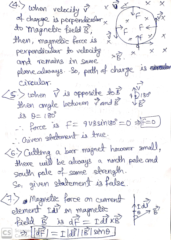 (4.) when velocity X sje F FE f X A x x is o=180° of charge is perpendicular , to Magnetic field B; then, magnetic force is