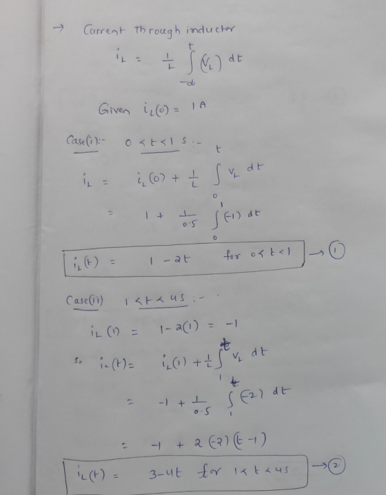 - Carrent through inductor ita sa at Given iz(0) = 1A Case (1) Ostals - t į į (0) + + sy dt ☺ (t) = l-at for ostal Case (11)