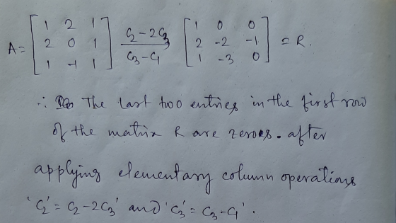 0 2 O G-2 Cz - G 2 - 2 la OR. A= o + of Po The last two entries in the first now the matina R are zeroes. after applying elem