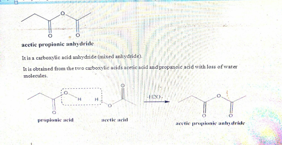 acetic propionic anhydride It is a carboxylic acid anhydride (mixed anhydride). It is obtained from the two carboxylic acids