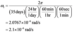 =-
24 hr
60 sec
1min
60 min
(35days)
1 day / 1hr
= 2.0767x10rad/s
= 2.1x10 rad/s