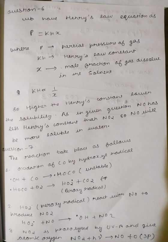 Question - 6 We have Henrys law equation as P = KHX where I constant p KH x partial pressure of gas Henrys law. male practi