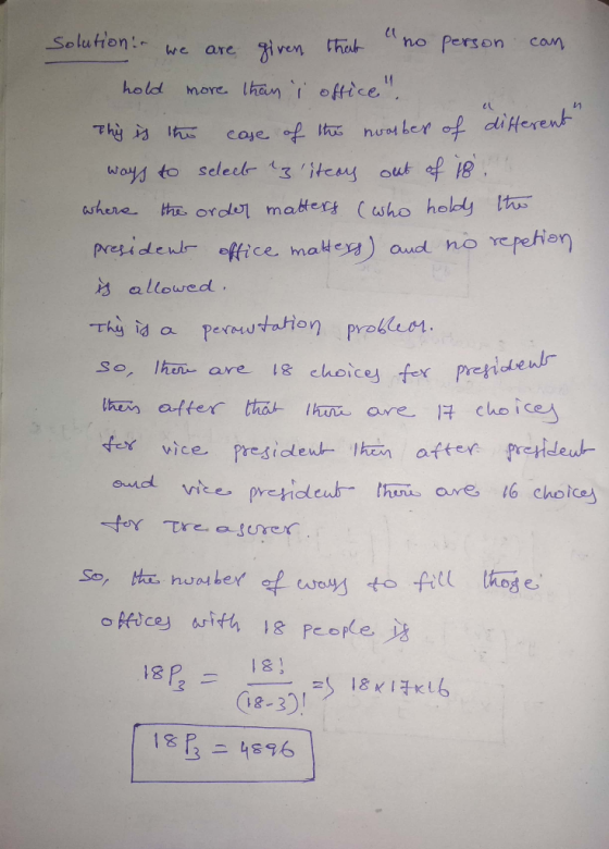 Solution: Person no cam Fiven thab We are tham i office hold more f Ihonuot ber of difterent Thy Is caje woys to selecl 3 i