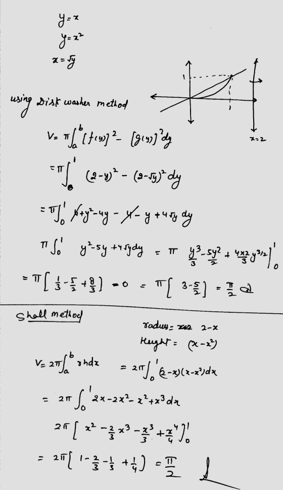 yaz yox? 2= dy 1 using Dist washer method vo v letowy?- (319)dly t + 2-2 (2-y)? - (2-16)* dy = TJ &ty=uy-y-ytury dy So gasy t