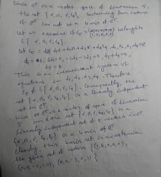 since as is a vector space of dinension 5, the set &&, B, D, E Containing tour vectors te can not be a basis of es. cet us ce