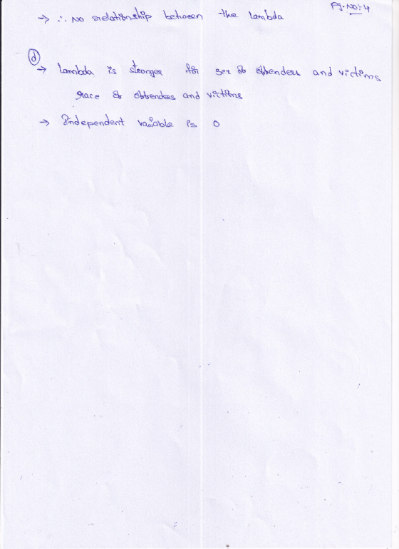 P.No: 4 → : No relationship between the lambda and victims lambda is stronges for sex of ebendens grace a obtenders and victi