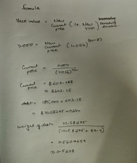 formula face value = New Current New hemathing denabrin. phie um ro0o = New current (30-8) (1.056) pole Current 2000 = price