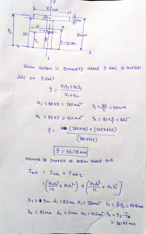 85mm SmM A 8Smm 80 Given Sectiom is SymmttTY about anis So lentod Jies om a11ta2 = a4+ar ai80x9 70 mm =40m m a285 x5 425mm 3