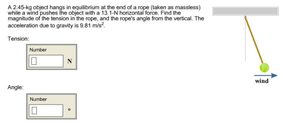 A 2.45-kg object hangs in equilibrium at the end o